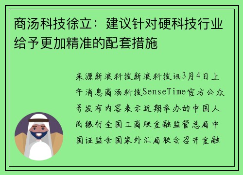 商汤科技徐立：建议针对硬科技行业给予更加精准的配套措施
