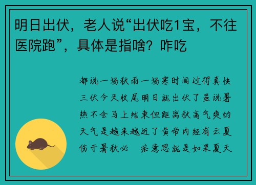 明日出伏，老人说“出伏吃1宝，不往医院跑”，具体是指啥？咋吃