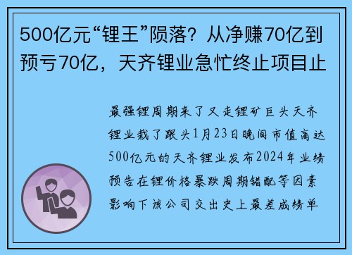 500亿元“锂王”陨落？从净赚70亿到预亏70亿，天齐锂业急忙终止项目止损